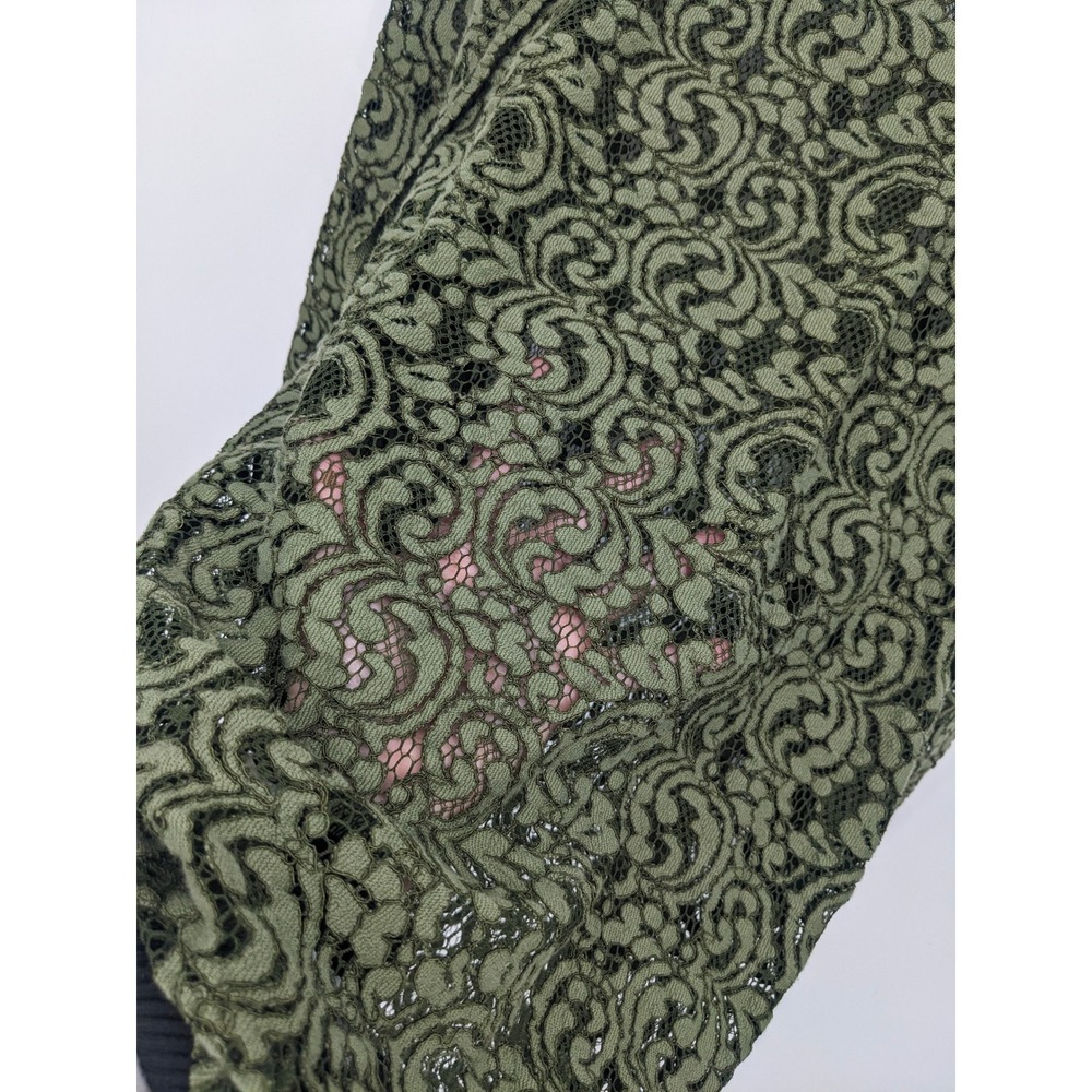 Zara Sweater Womens Medium Olive Green‎ Sheer Lace Bomber Style Tunic Top Sporty - Picture 3 of 7